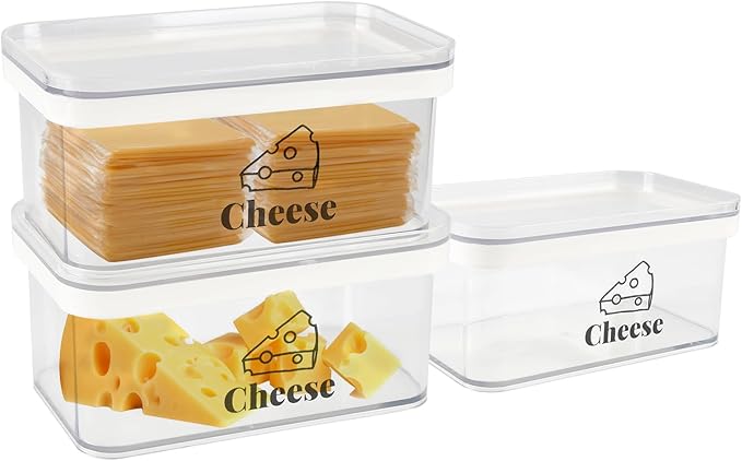 Cheese Container for Refrigerator 3 Pack,Shredded Cheese Storage Container With Lids,BPA-Free Deli Meat Storage Containers,Cream Cheeses,Fridge Organizers and Storage for Slice Cheeses Holder