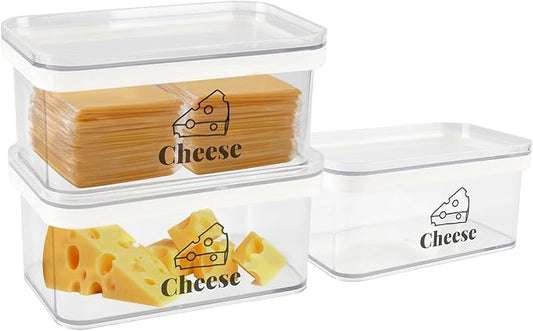 Cheese Container for Refrigerator 3 Pack,Shredded Cheese Storage Container With Lids,BPA-Free Deli Meat Storage Containers,Cream Cheeses,Fridge Organizers and Storage for Slice Cheeses Holder