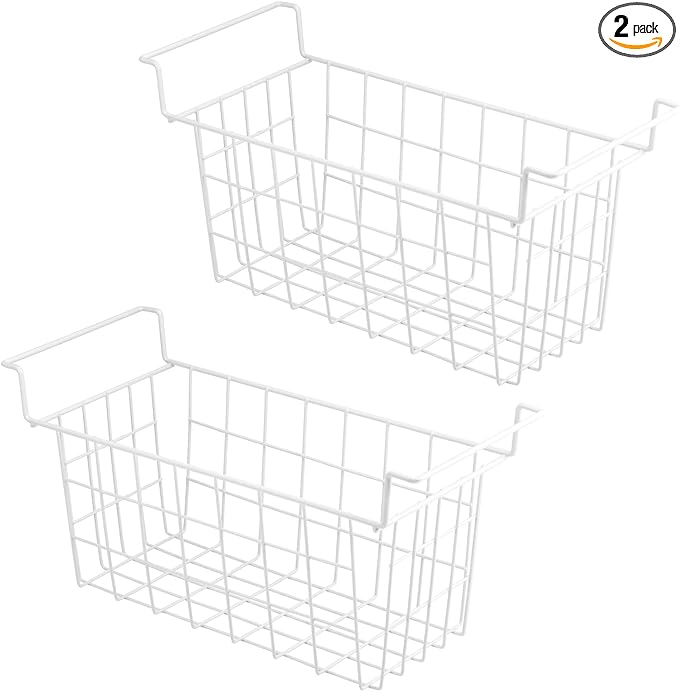Chest Freezer Baskets 16.5 Inch, Chest Freezer Organizer Bins Metal Wire Storage Baskets with Hanging Handles for Deep Freezer, Set of 2