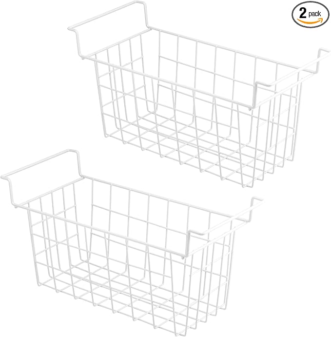 Chest Freezer Baskets 17.5 Inch, Chest Freezer Organizer Bins Metal Wire Storage Baskets with Hanging Handles for Deep Freezer, Set of 2