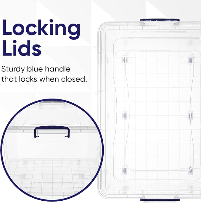 Superio Storage Bins with Lids- Clear Boxes for Organizing, Stackable Plastic Containers- BPA Free, Non-Toxic, Odor Free, Organizer for Home, Office, Dorm (6 Pack, 85 Qt (Wheeled))