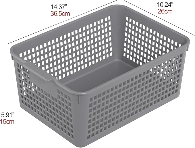 Sandmovie 12-Pack Plastic Storage Basket Desktop Organizer, Large Storage Baskets, Gray