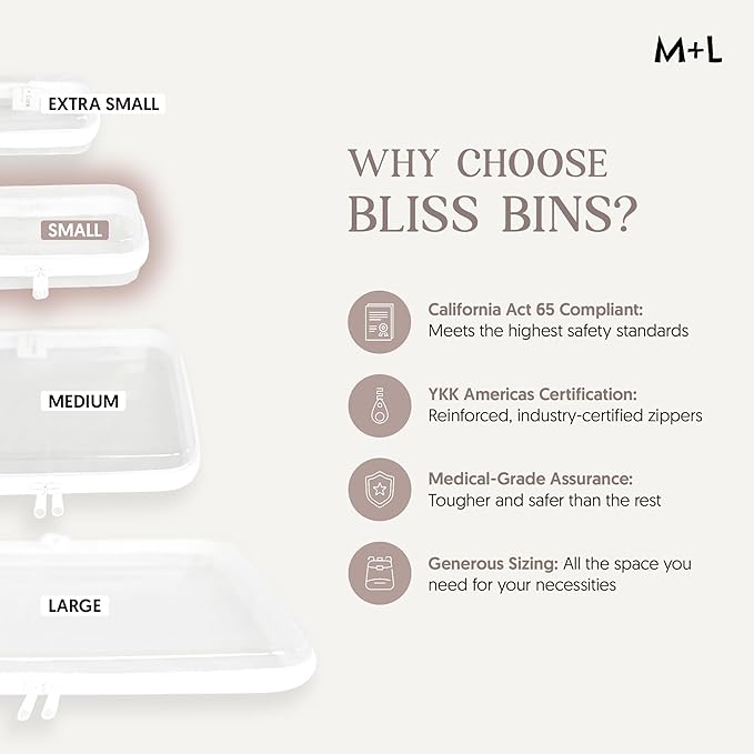 Maple & Lark Bliss Bins - Hard Sided Clear Zipper Case for Storage - Professional-Grade Plastic Clear Zipper Pencil Case, Toiletry Pouch, Travel Organizer, Cosmetic Bag, Toy Storage Bins (2 Pack, S)