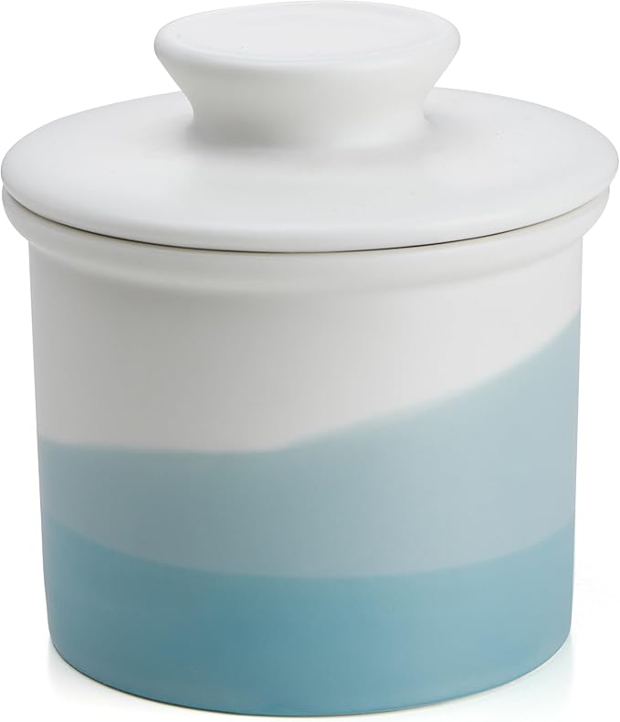 Sweese Light Green French Butter Dish with Lid – Ceramic Butter Keeper for Countertop, 4oz Butter Crock for Fresh Spreadable Butter, Matte Glazed Modern Butter Keeper, Dishwasher Safe