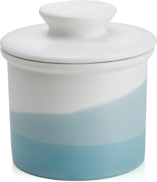 Sweese Light Green French Butter Dish with Lid – Ceramic Butter Keeper for Countertop, 4oz Butter Crock for Fresh Spreadable Butter, Matte Glazed Modern Butter Keeper, Dishwasher Safe