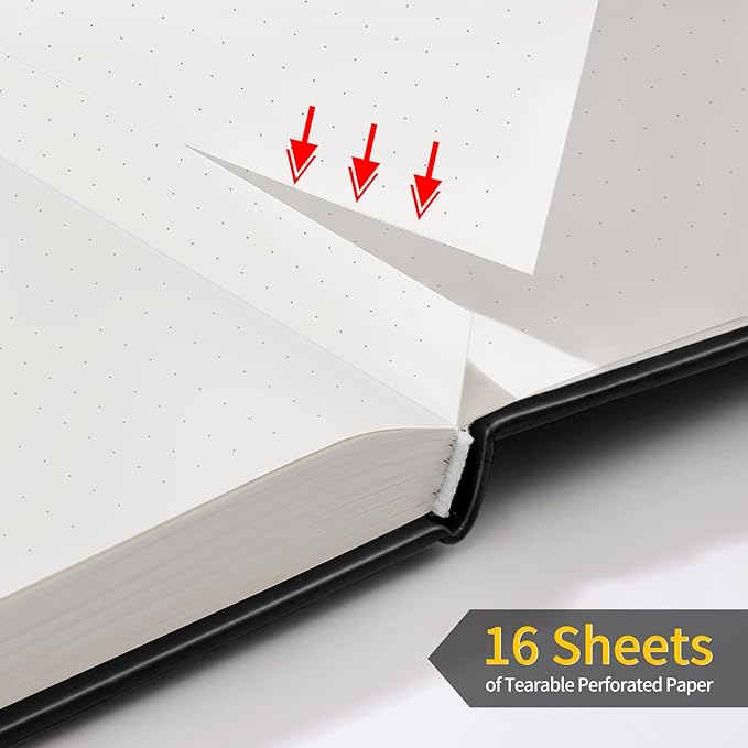 Annecy Numbered Bullet Dotted Journal Notebook, Medium 5.5x 8.25, 160 Pages 100GSM Writing Paper, A5 Black Faux Leather Cover with Pen Loop