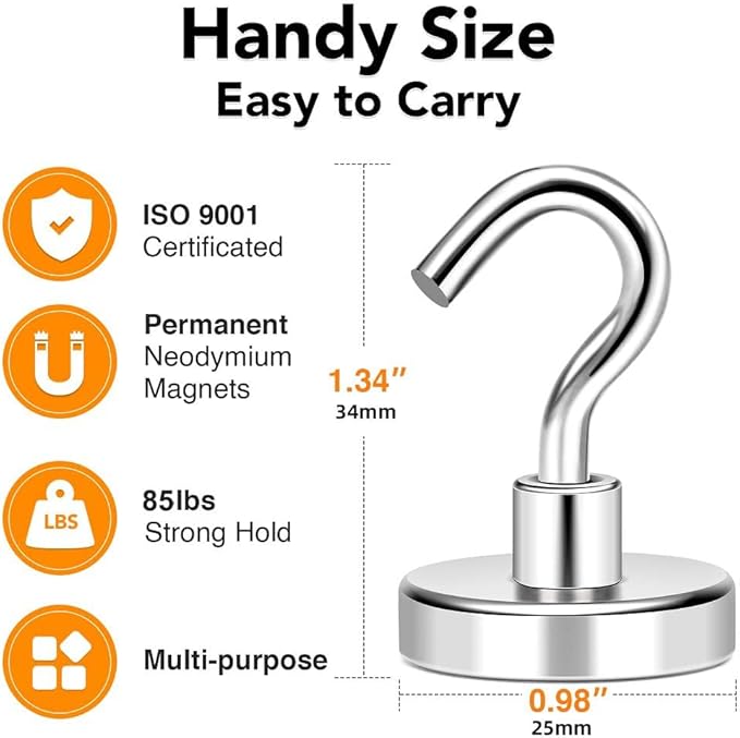 MIKEDE Magnetic Hooks, 85 Lbs Heavy Duty Earth Magnets with Hooks for Cruise Cabin, 10 Pcs Strong Locker Magnetic Hooks for Hanging, Metal Magnetic Hanger for Classroom, Grill, Fridge, Kitchen