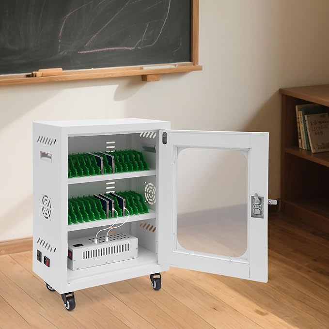 Cell Phone Charging Stations 30 Device Mobile Storage Cart with Wheels & Lock, Rechargeable Mobile Phones Charging Cabinet, Secure Phone Cabinet, for Classroom Office