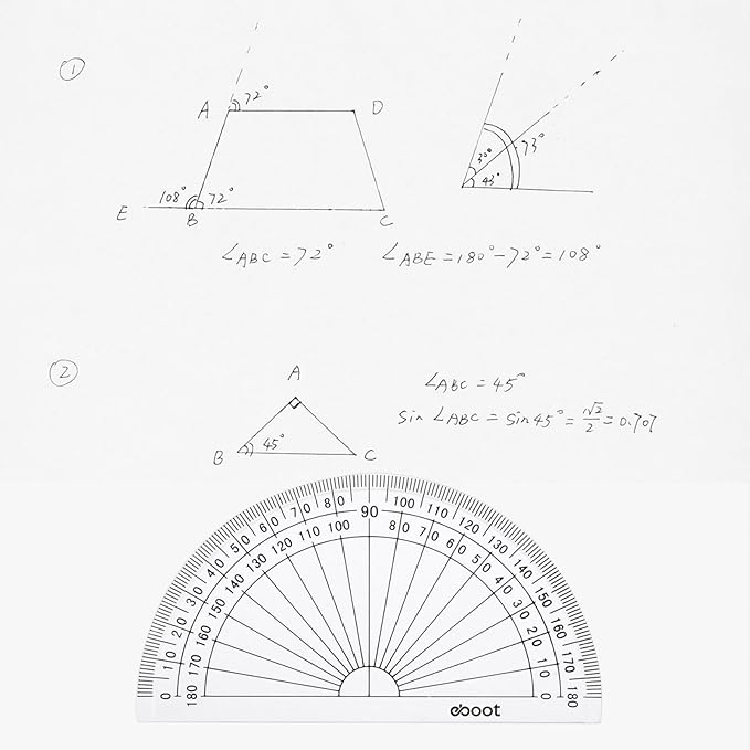 EBOOT 100 Pcs Math Protractors Plastic Protractor 180 Degrees, 4 Inches (Clear)