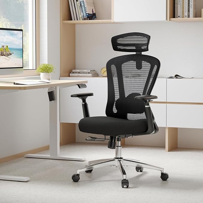 Farini Office Chair Ergonomic Desk Chair, High Back Computer Chair with Wheels, Home Sutdy Chair for Heavy People, Office Chair Adjustable Seat Depth, 3D Armrests and Adjustable Headrest, Black