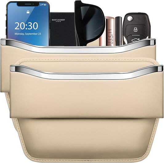 HOLDCY Car Seat Gap Filler Organizer - Leather Console Side Pocket Seat Storage - Stylish and Practical Car Accessories for Cars,SUV,Truck (Beige - 2 Pack)