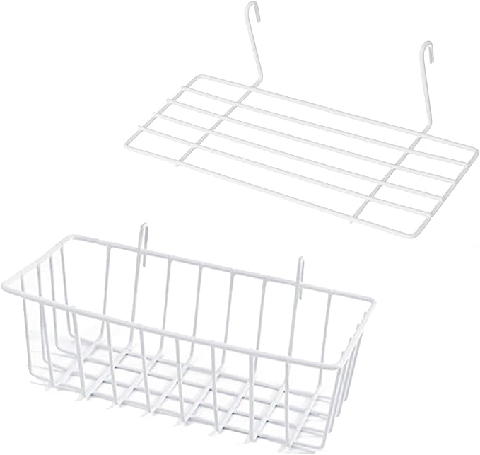 GBYAN Wire Wall Grid Basket Hanging Display Shelf White Metal Grid Panel Accessories, 2 Pack