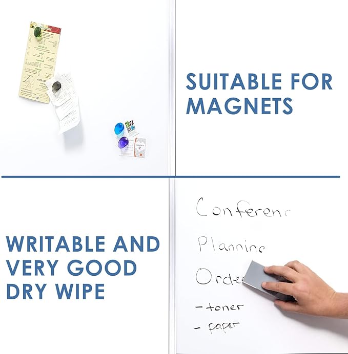 SWANCROWN Magnetic Dry Erase Board 60" x 40" Large White Board, with 2.5 cm Thick Aluminum Frame, Long Marker Tray & Magnretic Pen Holder – Whiteboard for Wall, Offices, School, Meeting Rooms