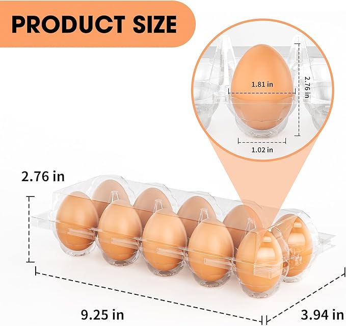 Egg Cartons Cheap Bulk, 60 Pack Egg Cartons Reusable 10 Count, Clear Plastic Wholesale Holder for Packaging, Chicken Container Holders for Family Farm Business Market Display Storage