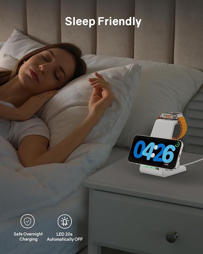 Wireless Charging Station for Apple - 3 in 1 Wireless Charger Stand Dock Watch and Phone Charger Station for Apple Watch 11/8/7/SE/6/5/4/3/2, iPhone 17 16-12 Pro Max SE XS X, Samsung, AirPods Pro/3/2