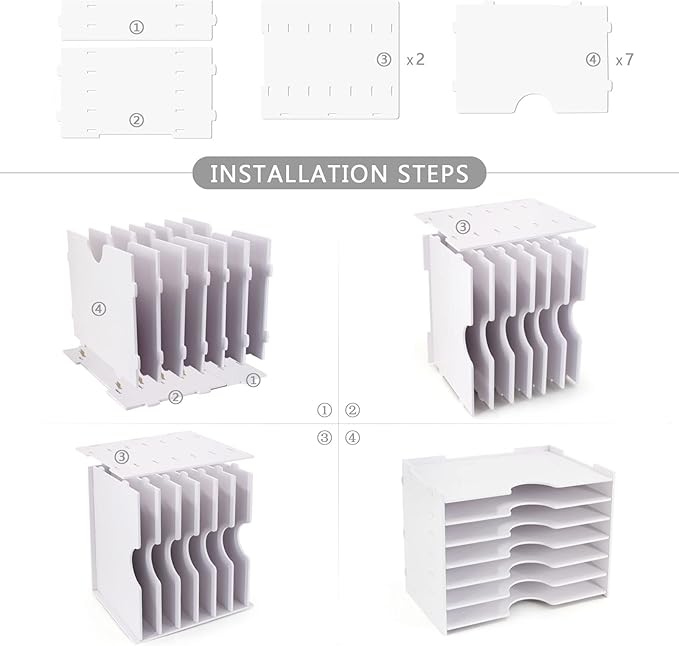 SONGWAY File Organizer for Desk - 7 Tier Wide Document Holder, Letter Mail Tray Storage Rack, A4 Paper Storage Holder, Desktop Organizer for Home Office School, White