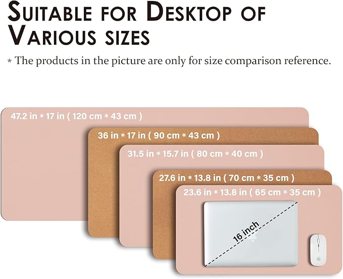 Large Cork Desk Mat - 47.2"x 17" Desk Pad for Office and Home - Ideal for Large Mouse Pad and Desk Mats on Top of Desks(Pink)