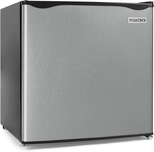 Igloo 1.6 Cu.Ft. Compact Refrigerator, Adjustable Thermostat, Glass Shelves, Includes Scraper, Ice Cube Freezer Drip Tray, Platinum
