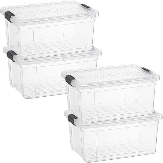 Superio Storage Bins with Lids - Clear Boxes for Organizing, Stackable Plastic Containers - BPA Free, Non-Toxic, Odor Free, Organizer for Home, Office, Dorm(4 Pack, 11 Qt)