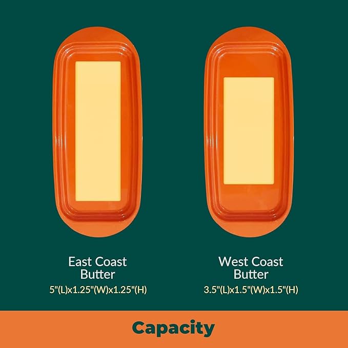 Butter Dish with Lid and Knife, Durable Countertop & Fridge Butter Keeper, BPA-Free Melamine Butter Container, Dishwasher Safe, Fits East/West Coast Butter Sticks (Pumpkin Orange)