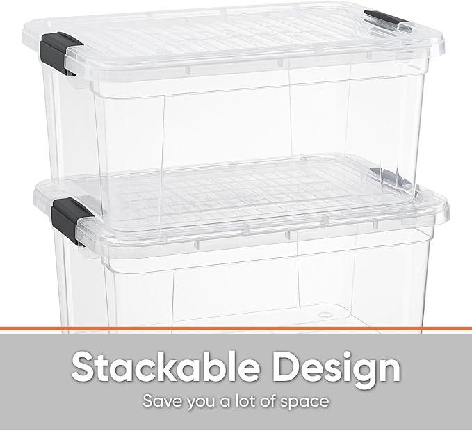 Superio Clear Storage Box with Lid, 1.85 Quart Plastic Container Bins for Organizing, Stackable Crates, BPA Free, Non Toxic, Odor Free, Organizers for Home, Office, School, and Dorm
