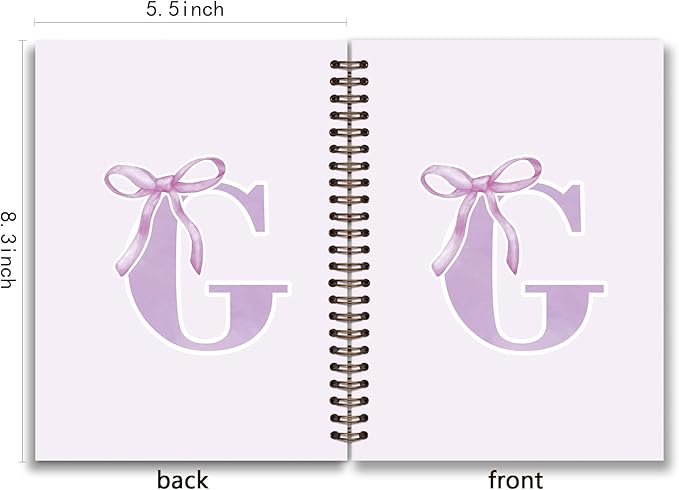 foedor Coquette Trendy Preppy Purple Bow Spiral Notebook,Initial G Journal Personalized Teen Girl Gifts,Monogrammed Gifts for Women Teen Girl,College Ruled Hardcover Spiral Notebook(purple)
