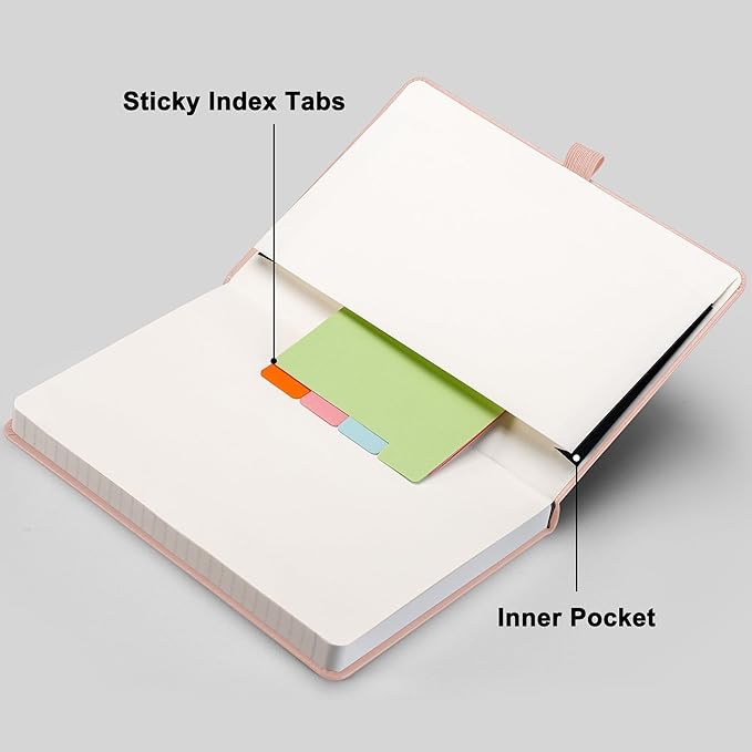 RETTACY Lined Journal Notebook, 192 Numbered Pages, A5 Medium Size (5.7'' x 8.3''), for Men & Women, Journaling, Writing, Work & Office, Leather Hardcover, 100 GSM Thick Paper (Rose Gold)