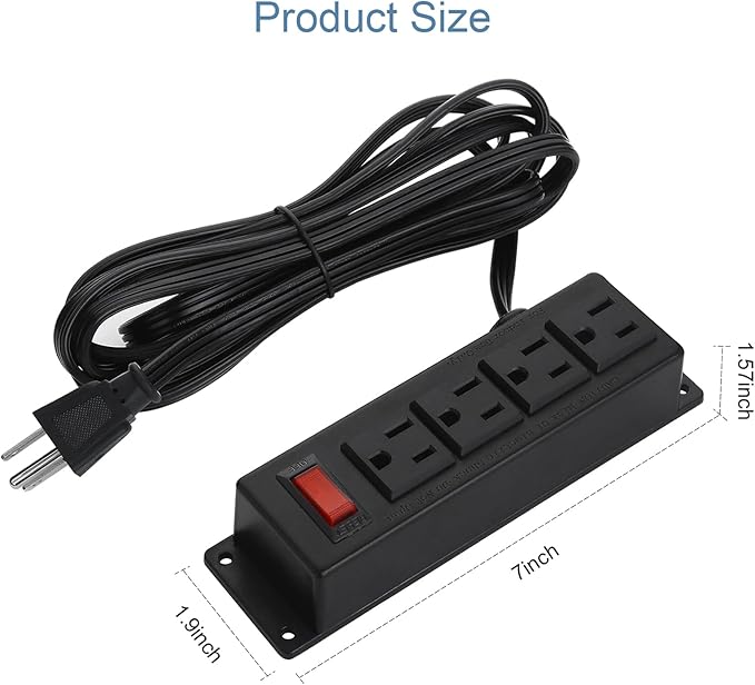 2Pack Wall Mount Power Outlet Strip, 4 Outlet Mountable Power Strip with Switch, Under Desk Power Strip Connect with 6ft Cord Mount Under Desk, Workbench, Nightstand, Dresser, Table.(Black)