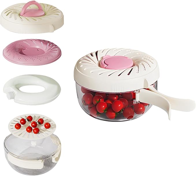 2025 New Upgrade Fruit Washing Bowl with Strainer,3 in 1 Multipurpose Drain Basket with Lid & Ice Box,Foldable Handle Fruit Strainer,1QT(1L)Fruit Washer Perfect for Fridge Storage and Outdoor Picnics