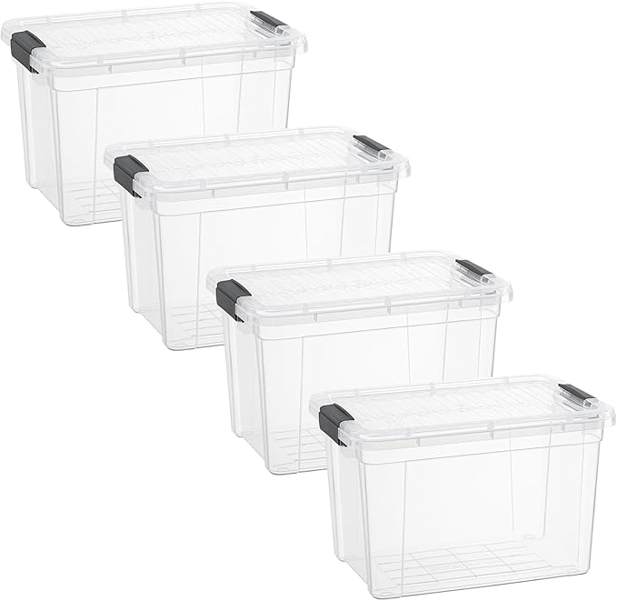 Superio Clear Storage Boxes with Lids, 8.75 Quart Plastic Container Bins for Organizing, Stackable Crates, BPA Free, Non Toxic, Odor Free, Organizers for Home, Office and Dorm, 4 Pack