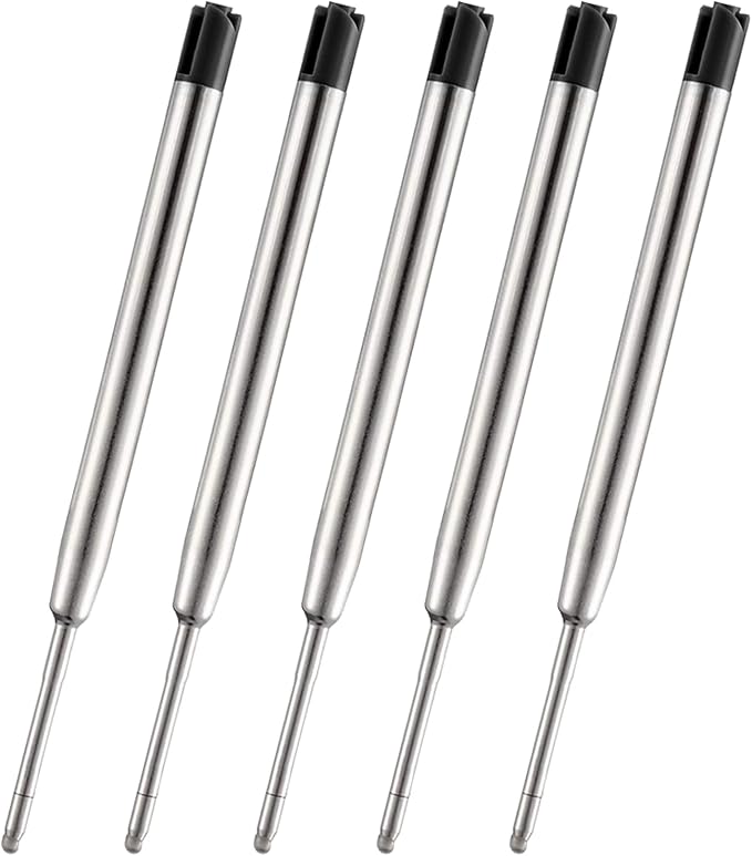 PapaBear Ballpen Medium Point Black Ink Refill Pack of 5-Replaceable Ballpoint Pen Refills 0.7 mm Tip - Metal Pen Refill (Black)