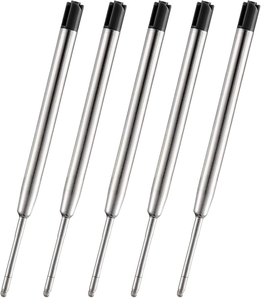 PapaBear Ballpen Medium Point Black Ink Refill Pack of 5-Replaceable Ballpoint Pen Refills 0.7 mm Tip - Metal Pen Refill (Black)