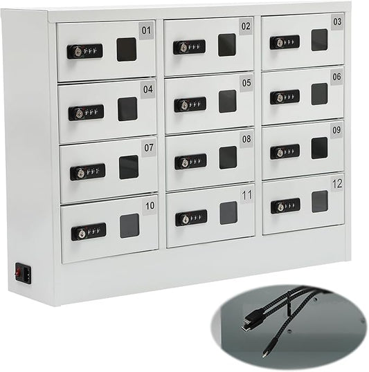12 Slot Cellphone Charging Station Cell Phone Locker with Combination Lock, Cellphone Storage Cabinet with 3 in 1 QC3.0 Fast Charging Ports for Most Phones Tablets, for Office Classroom