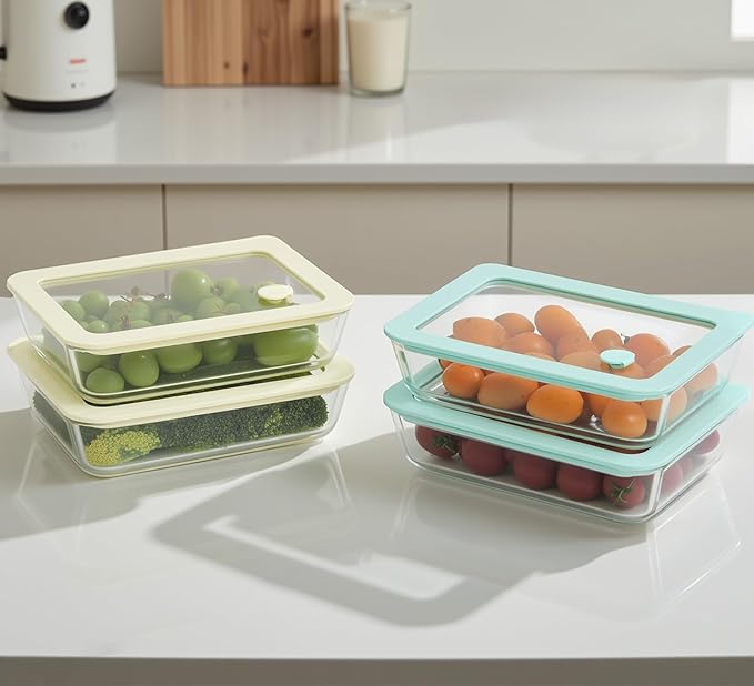 Urban Green Glass Food Container Set with Glass Lid, 4 Pack, Food Storage Containers with Airtight Lid, LeakProof, 100% Plastic Free, Meal Prep Container Set