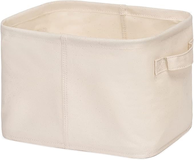 Decorative Basket Rectangular Fabric Storage Bin Organizer Basket with Handles for Clothes Storage (11.6 x 8 x 7.8, Beige)