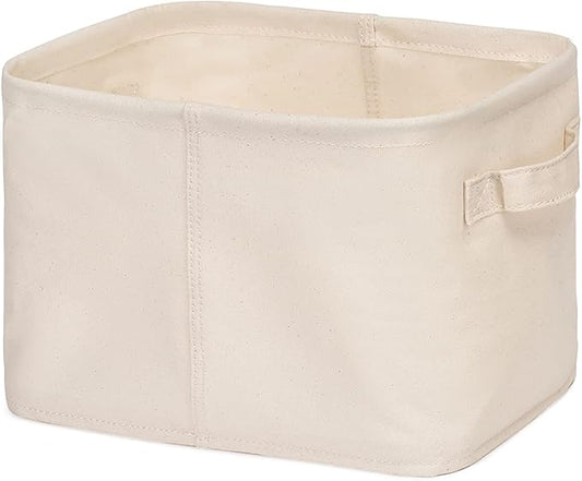 Decorative Basket Rectangular Fabric Storage Bin Organizer Basket with Handles for Clothes Storage (11.6 x 8 x 7.8, Beige)