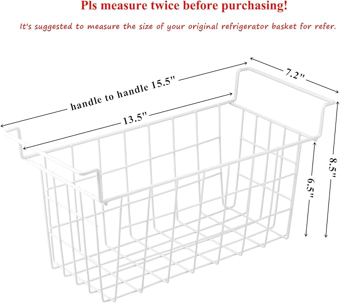 Chest Freezer Baskets 15.5 Inch, Chest Freezer Organizer Bins Metal Wire Storage Baskets with Hanging Handles for Deep Freezer, Set of 2