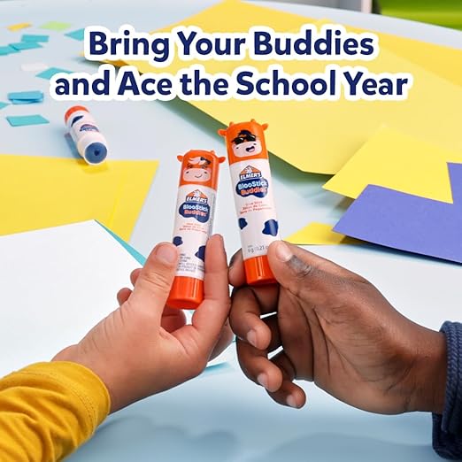 Elmer's BlooStick Buddies Glue Sticks, Disappearing Blue Glue Stick, Anti-Roll Cap, 6g, 48 Count