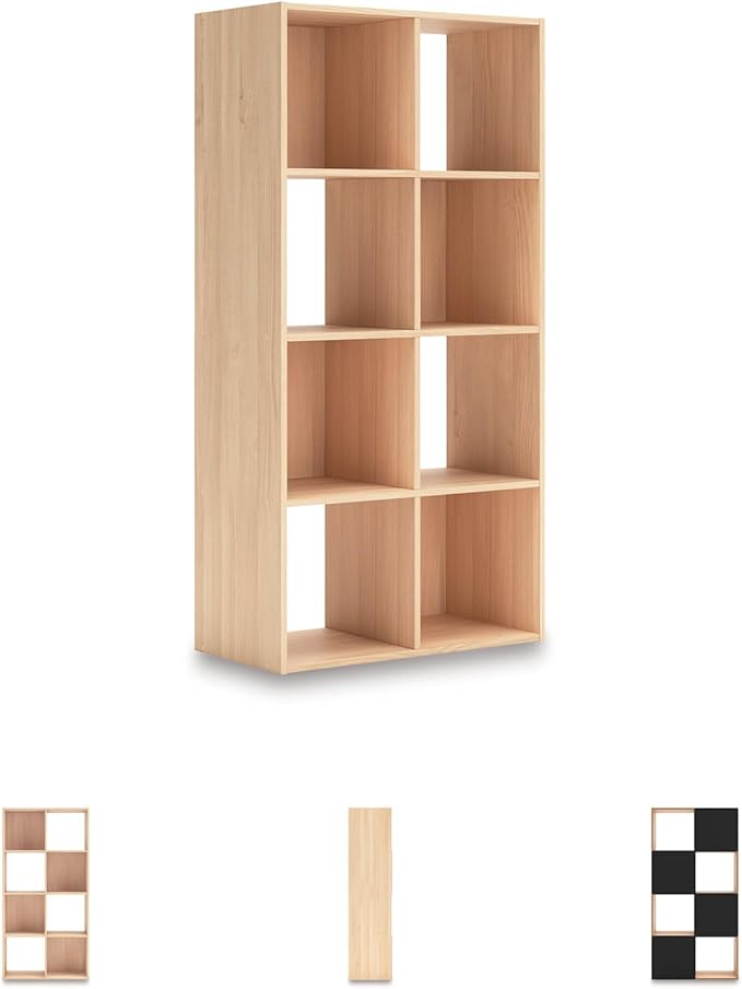 Signature Design by Ashley Piperton Contemporary 4-Tier Floor Standing 8 Cube Organizer, Wood, Works with 10.5" W x 10.5" D x 11" H Storage Bin (Sold Separately), Light Brown
