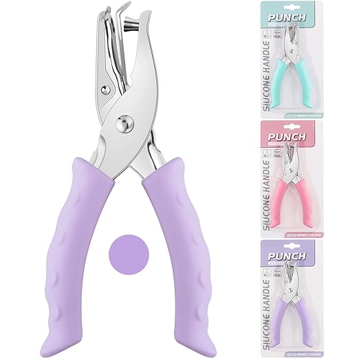 NEBURORA Hole Punch, Purple Single Hole Puncher Metal with Soft-Handled for DIY Craft Tags Clothing Ticket Scrapbook Tool, 3 Colors Options