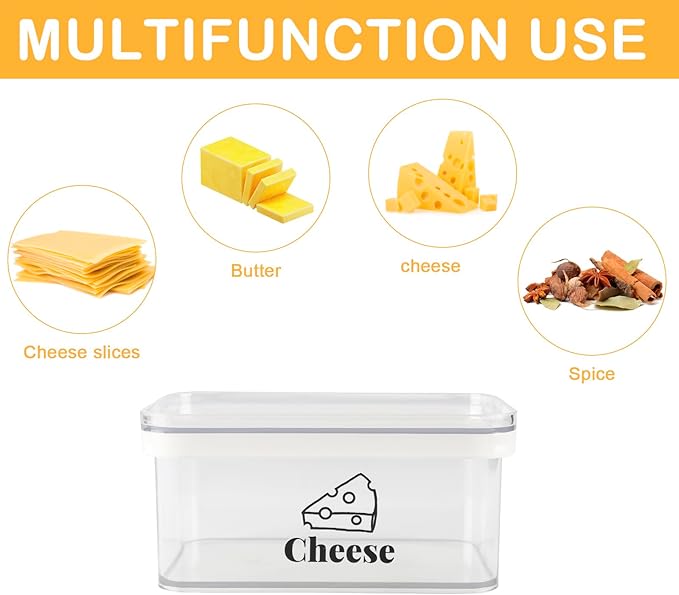 Cheese Container for Refrigerator Airtight Creamer Container with Lid Cream Cheese Sliced Cheeses Box Meat and Cheeses Saver for Fridge Keeper Cream Block Shredded Sliced Storage Box Holder