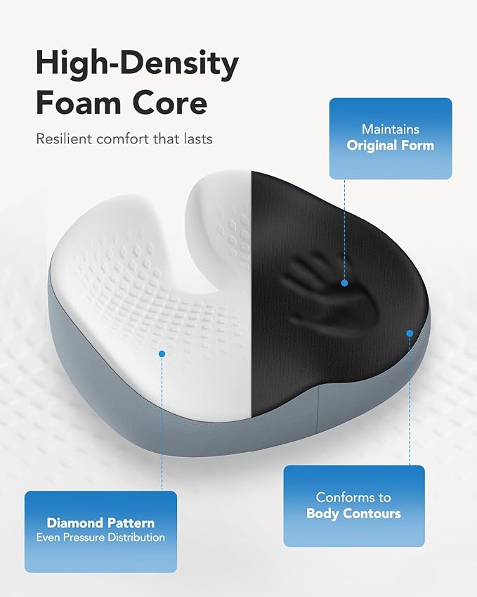 HUANUO Seat Cushion for Office Chairs, Extra Large Desk Chair Cushion for Back Pain Tailbone Pain Relief, Ergonomic Memory Foam Car Seat Cushion, Wheelchair Cushions for Long Sitting, Anti-Slip Bottom