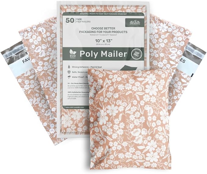 Poly Mailers 10x13 Inch 50 Pack Medium Shipping Bags Strong Thick Mailing Envelopes | Self Sealing Adhesive | Waterproof & Tear Resistant | Small Business Packaging for Clothing - Floral Dusty Pink