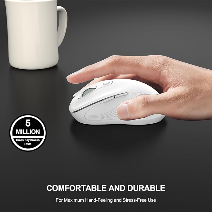 WisFox 2.4G Wireless Mouse for Laptop, Ergonomic Computer Mouse with USB Receiver and Type-C Adapter, 3 Adjustable Levels DPI, 6 Button Cordless Wireless Mice (White, 1 Pack)