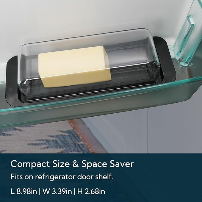 KITCHENDAO Airtight Butter Dish with Lid for Countertop and Refrigerator Door Shelf, Butter Keeper, Plastic Butter Holder Tray Container for West/East Coast Butter, Black
