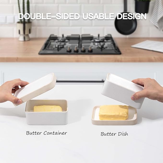 Ceramic Butter Dish with Lid，Large Butter Dish for Countertop, double-sided usable design，Suitable for fresh spreadable butter, butter container holder for kitchen and home decor.