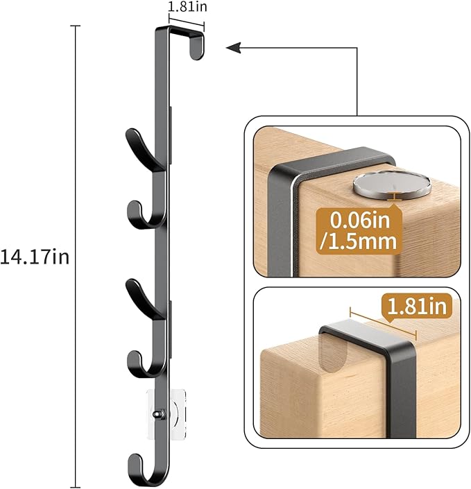 Over The Door Hooks, Metal Door Hooks for Hanging, Over The Door Purse Organizer for Door Coat Hanger, Back of Shower for Hanging Towel Rack Clothes, Hat, Bathroom, Closet (Black-2Packs)