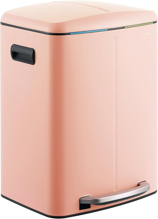 happimess HPM1005G Marco Rectangular 10.6-Gallon Double Bucket Trash Can with Soft-Close Lid, Flamingo Pink, Fingerprint Resistant, Modern, Minimalistic for Home, Kitchen, Office, Bedroom, Bathroom