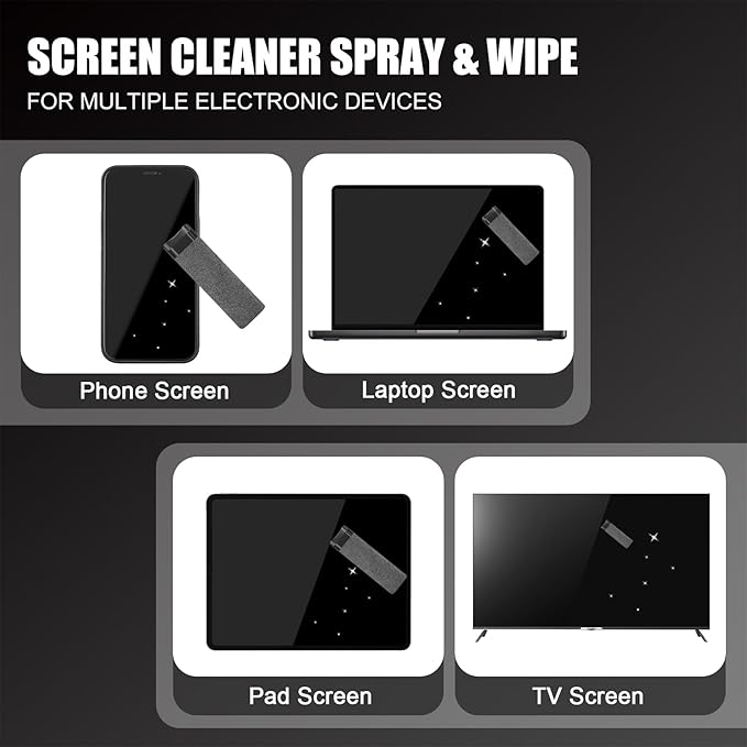 walrfid 2 Pack Car Screen Cleaner, Computer Screen Cleaner Spray and Wipe, Laptop Cleaning Mist Kit for Electronic iPad, iPhone, Phone, MacBook, TV, Monitor Display, with Graffiti Case, Grey Pink
