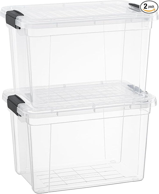 Superio Clear Storage Boxes with Lids, 8.75 Quart Plastic Container Bins for Organizing, Stackable Crates, BPA Free, Non Toxic, Odor Free, Organizers for Home, Office, School, and Dorm